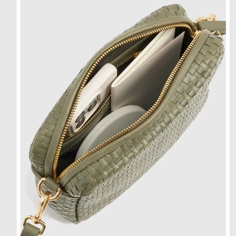 Quince Olive Green Leather Woven Crossbody Bag - Picture 3 of 6